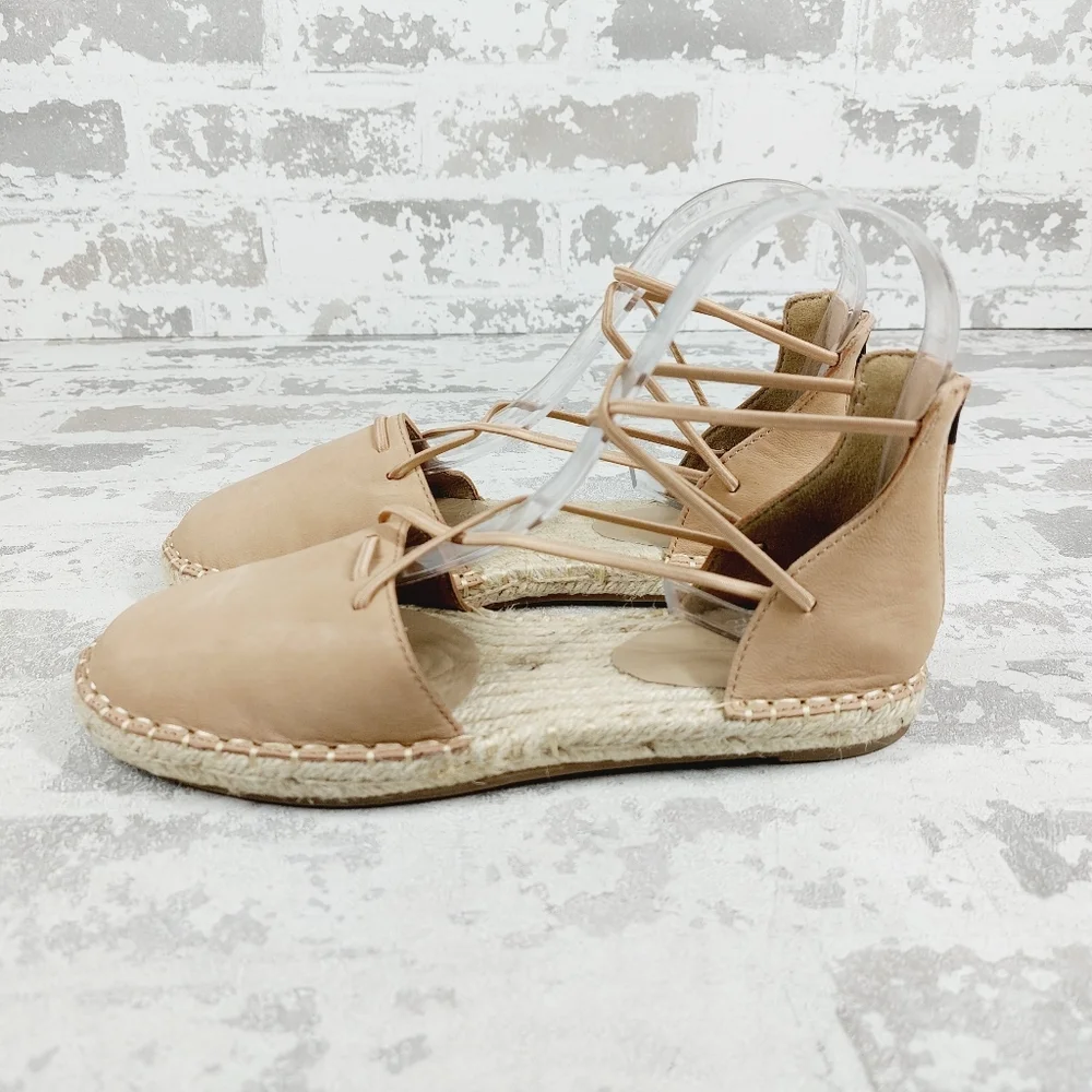 NEW Eileen Fisher Toffee Tan Zip Strappy Gladiator Espadrille Flat Sandals M425